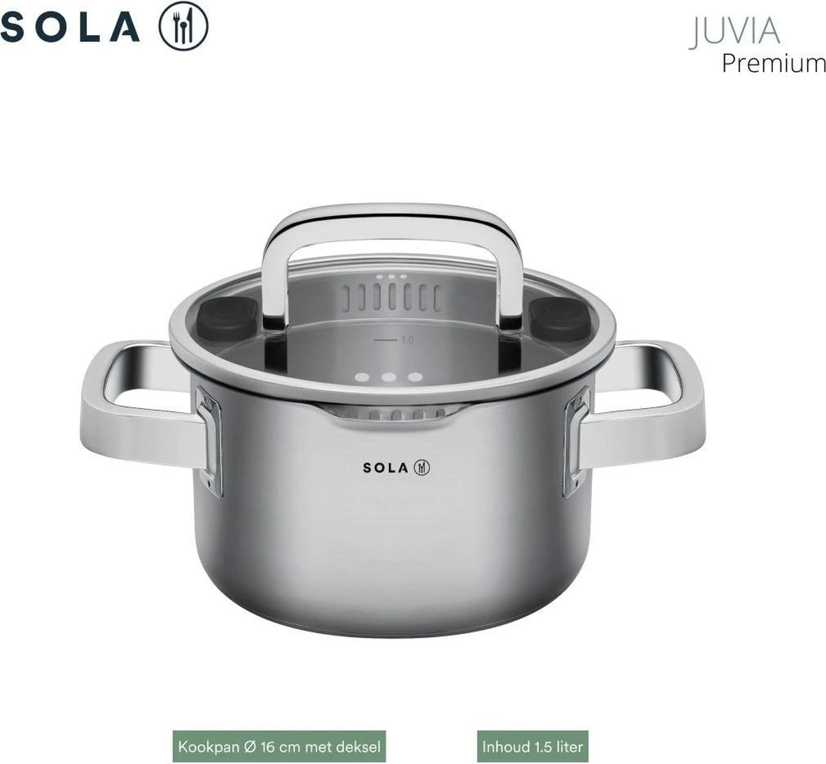 Sola Pannenset Juvia - 4 Delig - Ø 16,16,18,20 Cm - Zilver - RVS - Sandwichbodem 18 Sola Pannenset Juvia - 4 Delig - Ø 16,16,18,20 Cm - Zilver - RVS - Sandwichbodem - Afbeelding 16