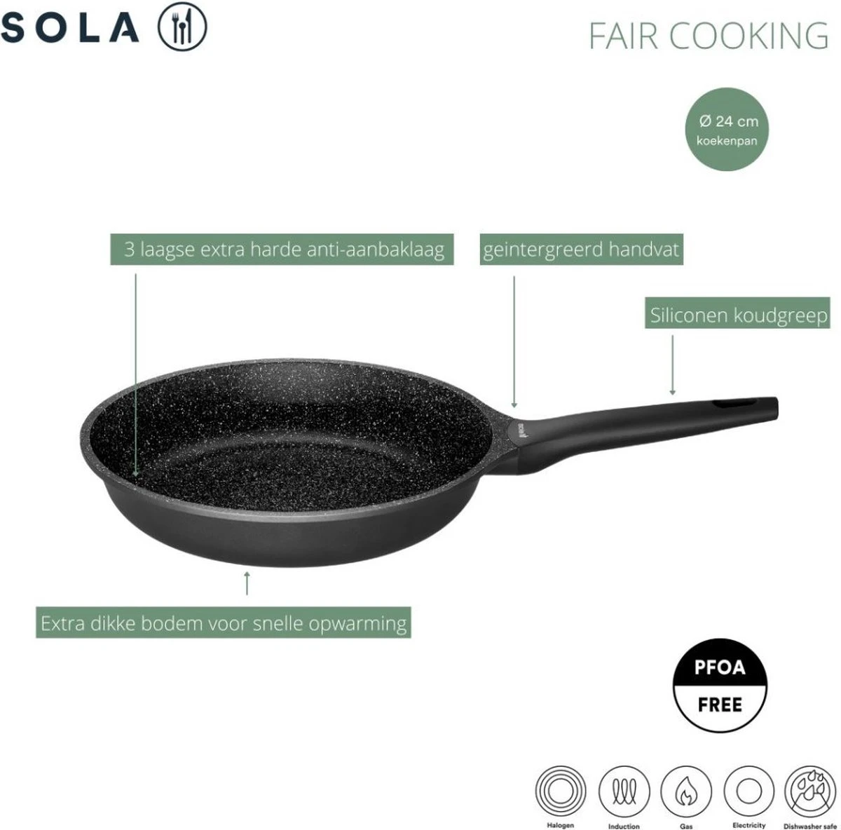 Sola - Fair Cooking Zwart/wit Greblon Anti Aanbaklaag 6 Sola - Fair Cooking Zwart/wit Greblon Anti Aanbaklaag - Afbeelding 5