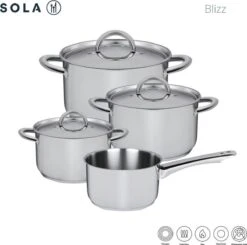 Sola Pannenset Blizz - 4 Delig - Ø Cm - Zilver - RVS - Sandwichbodem -Keuken Potten Winkel 1200x1188