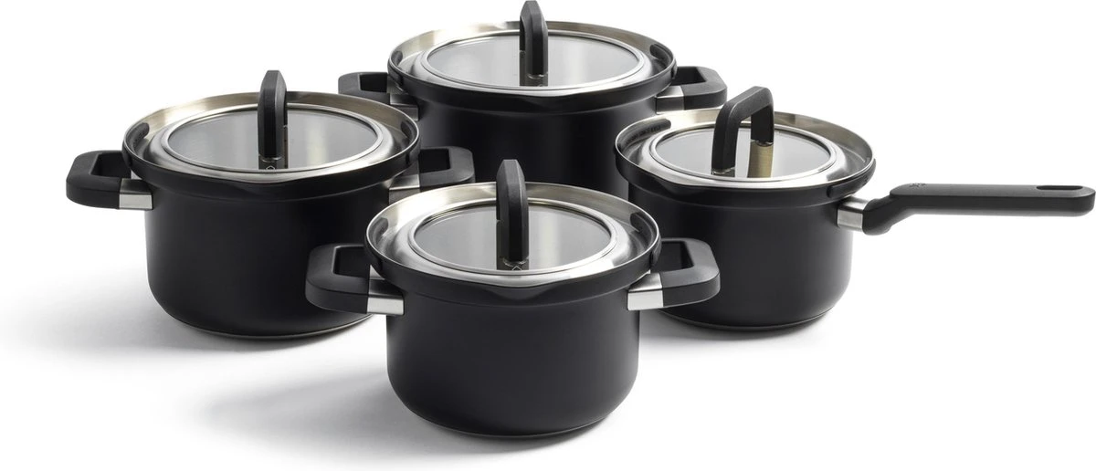 BK Flow Cool Black Glas Kookpannenset - 4-delig - Zwart - Glazen Deksel - Veilig Afgietsysteem - Inductie 3 BK Flow Cool Black Glas Kookpannenset - 4-delig - Zwart - Glazen Deksel - Veilig Afgietsysteem - Inductie